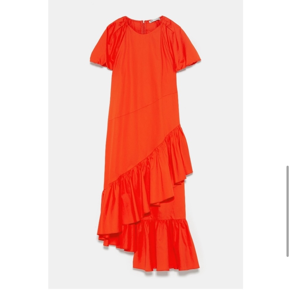 [Zara] Puff Sleeve Voluminous Tired Asymmetrical Maxi Dress